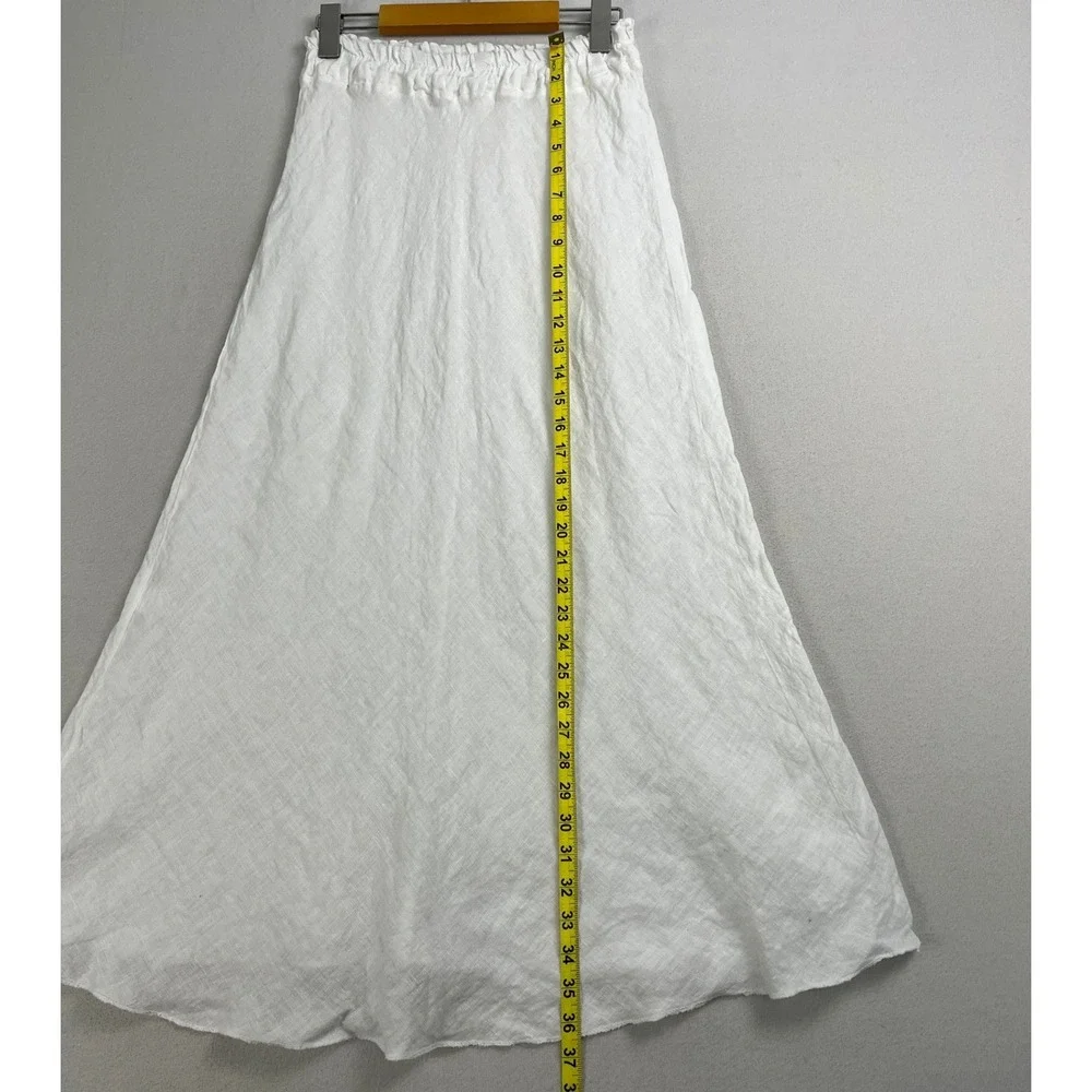 Gioia White 100% Linen Maxi Skirt Made in Italy Elastic Waist A-Line Womens S - Picture 6 of 7